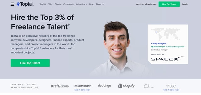 Toptal homepage screenshot