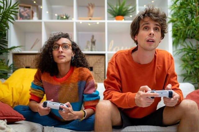 Couple playing video game