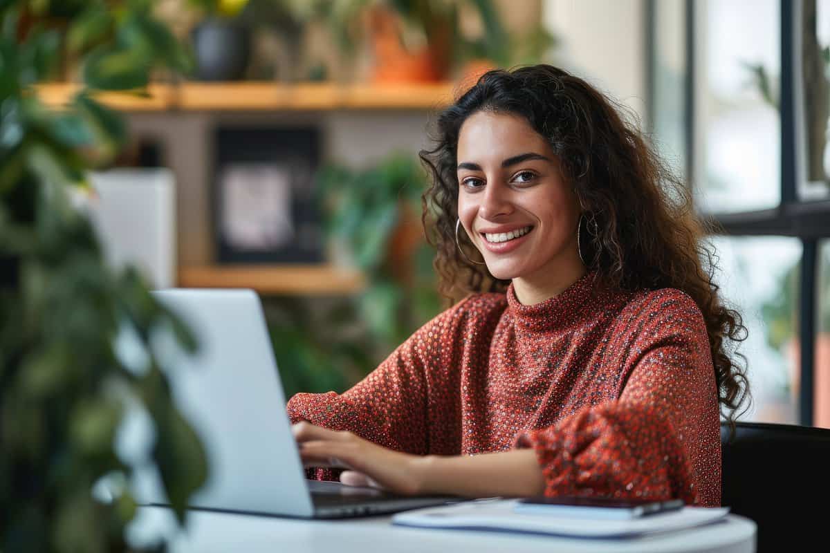 Happy young latin woman employee