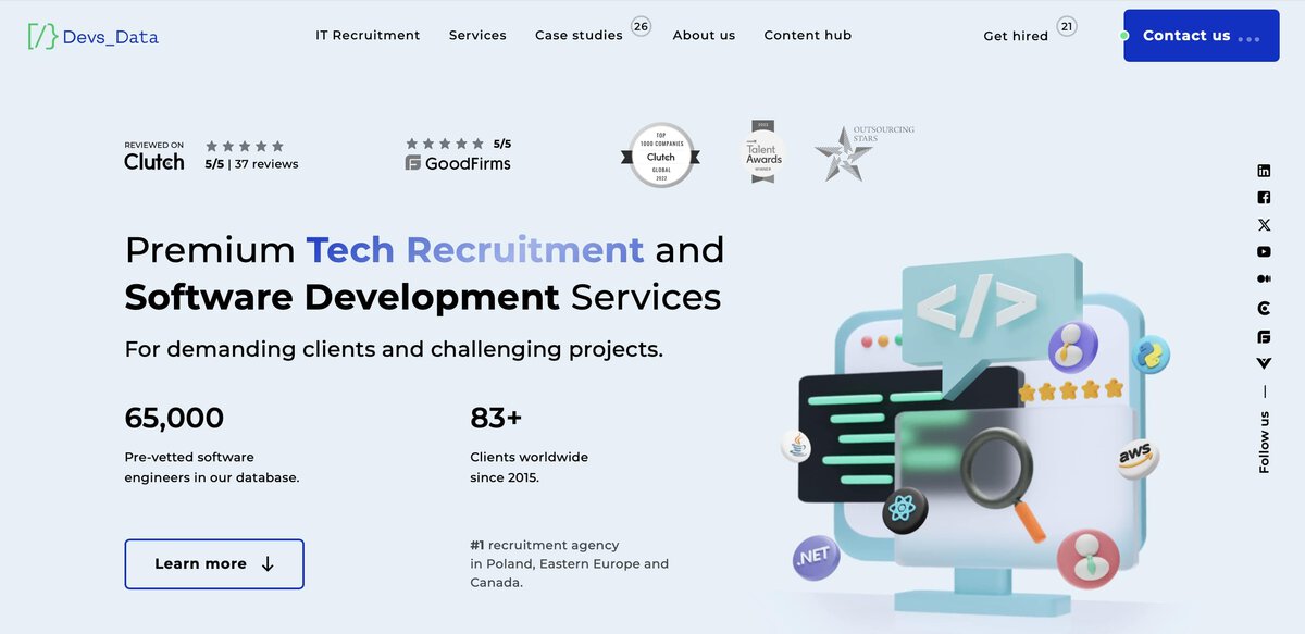 DevsData IT recruitment website screenshot