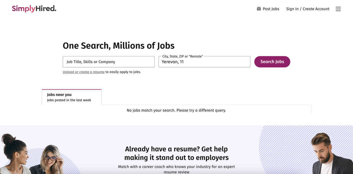 SimplyHired website screenshot