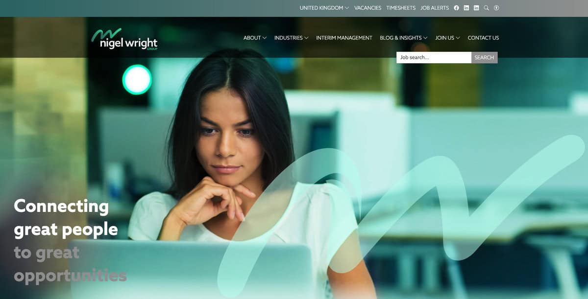Nigel Wright Group Staffing website screenshot