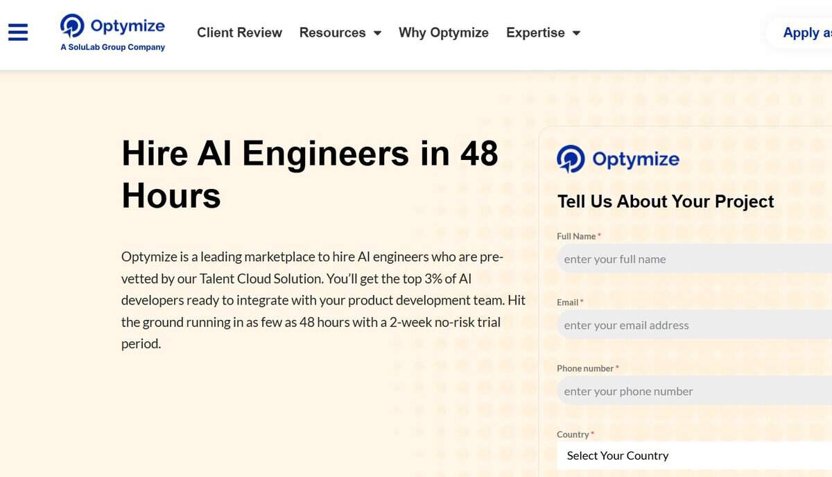 Optymize webpage testimonial