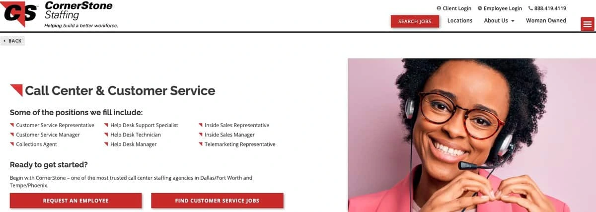 CornerStone Staffing webpage