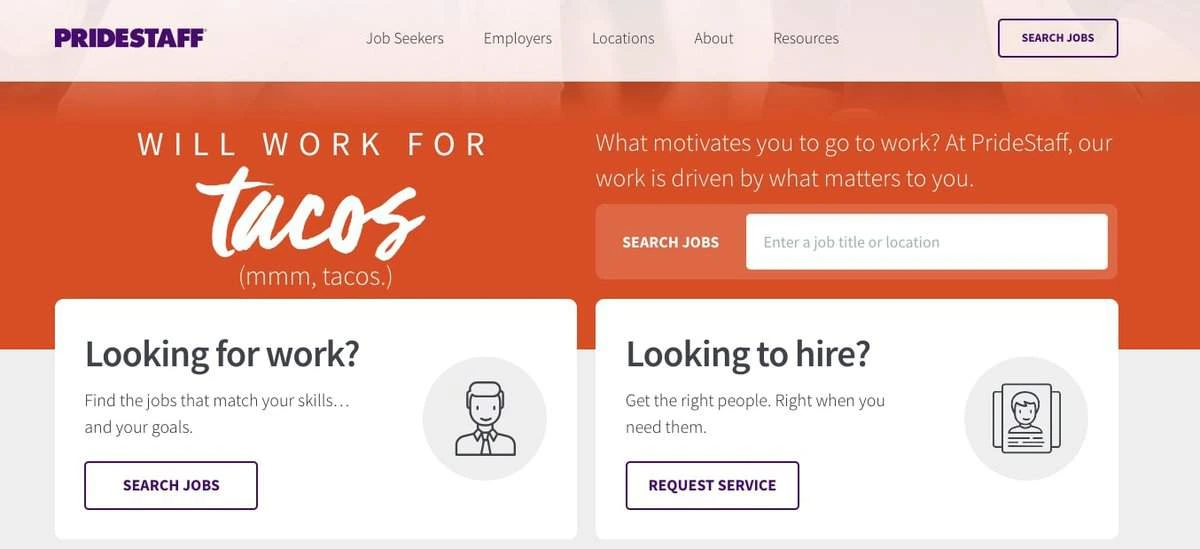 PrideStaff webpage