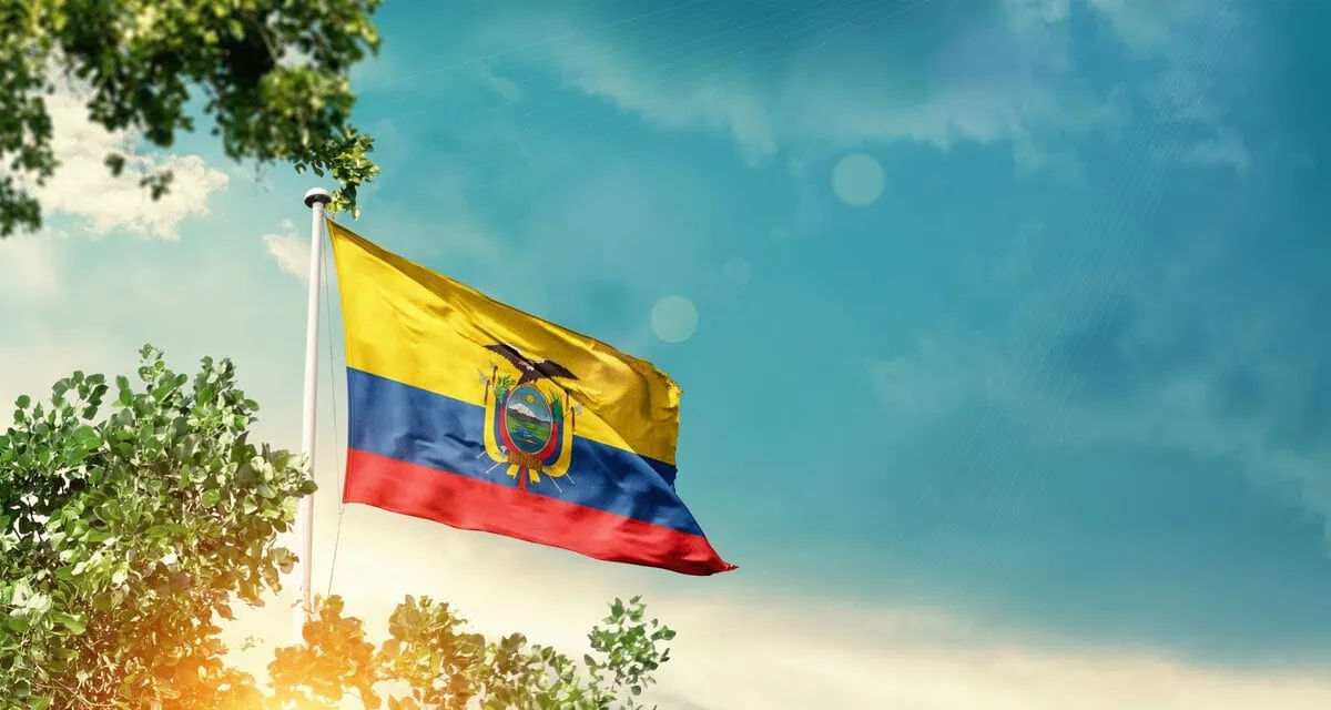 The flag of Ecuador fluttering in the wind.