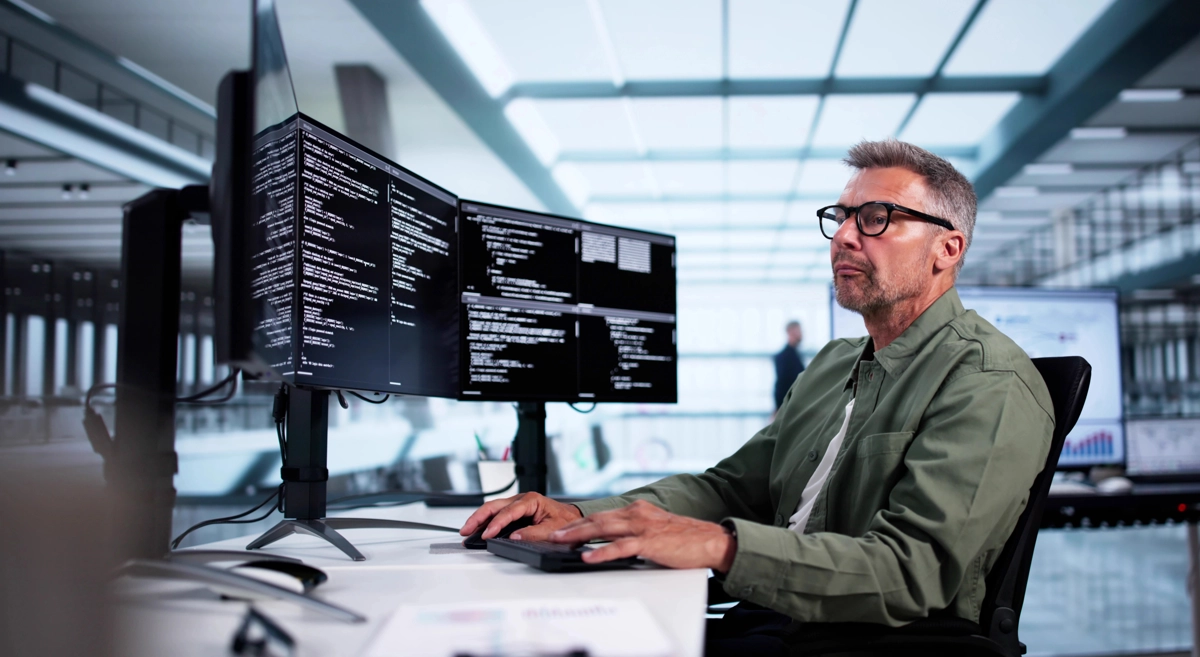 Programmer analyst analyzing the code