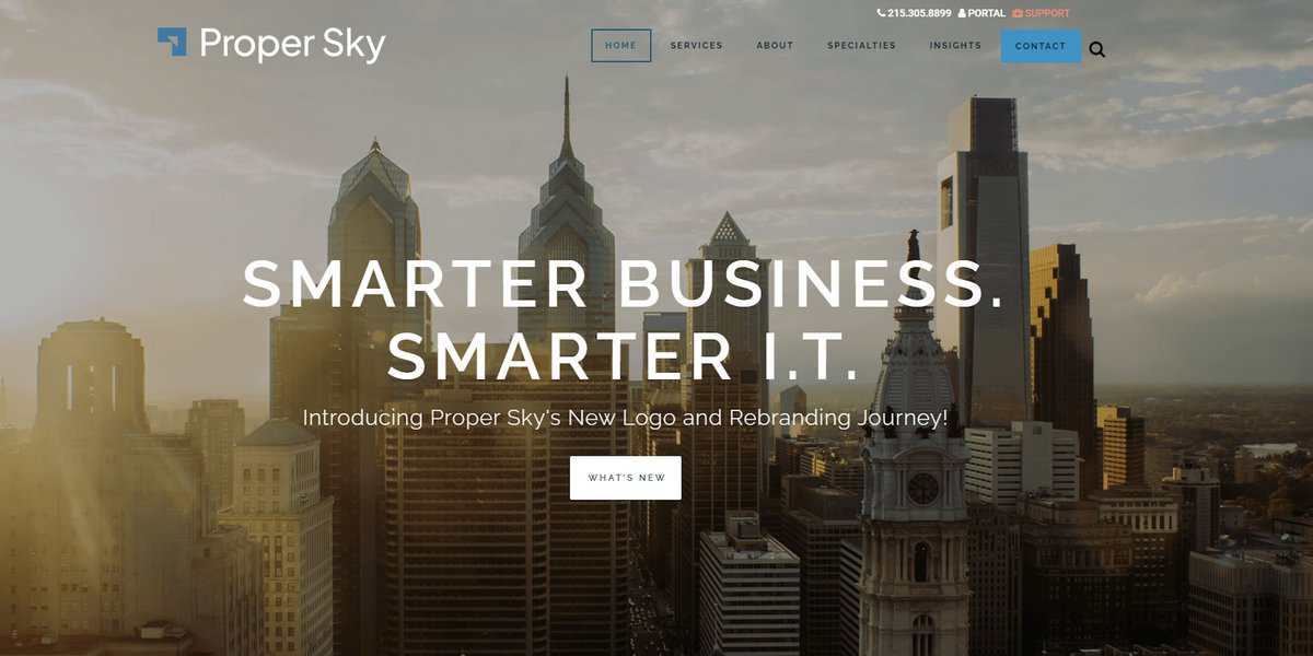 Screenshot of Proper Sky homepage - Smarter Business. Smarter I.T. testimonial