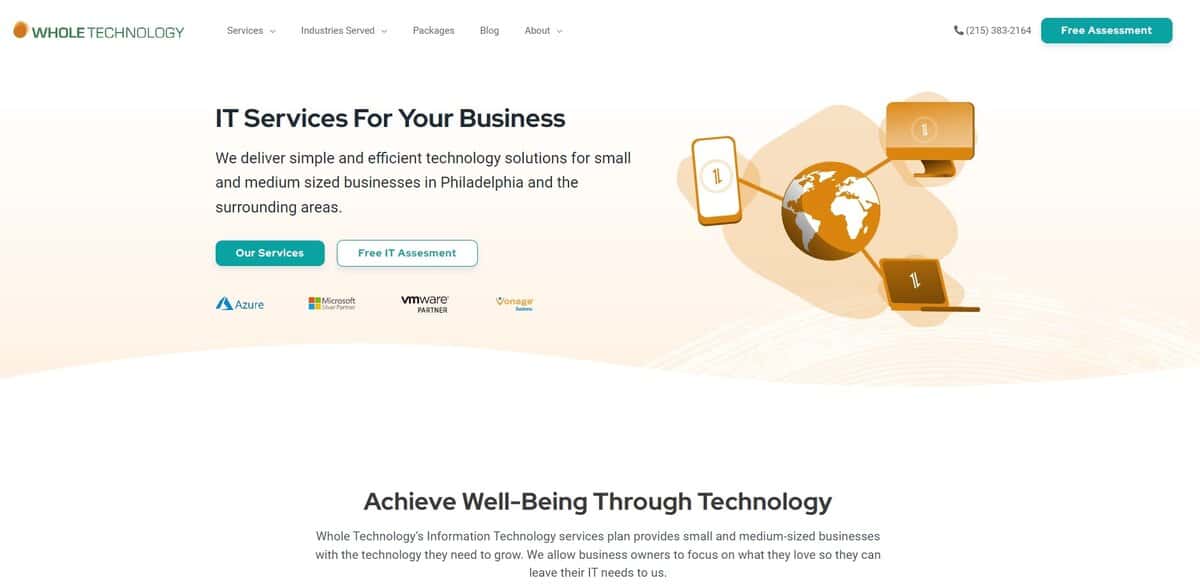 Screenshot of Whole Technology homepage - IT Services For Your Business. testimonial