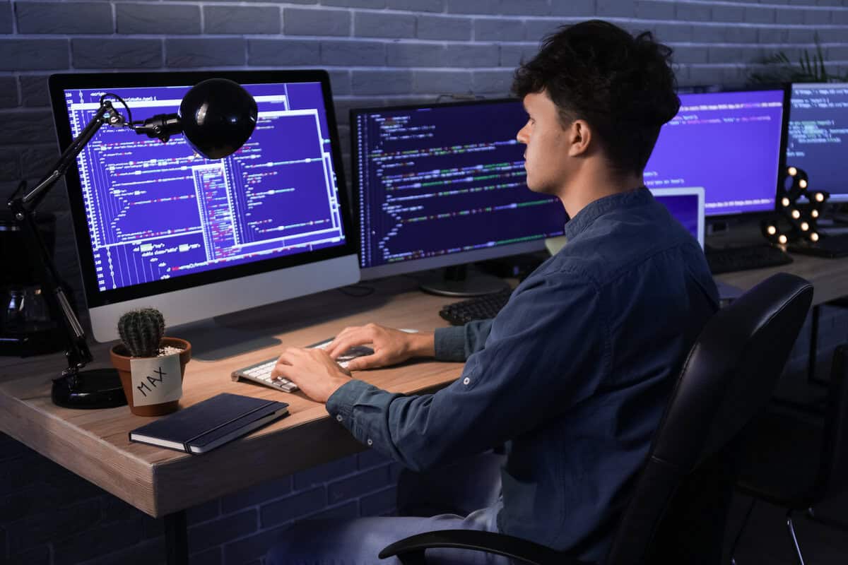 Developer coding in his office. testimonial