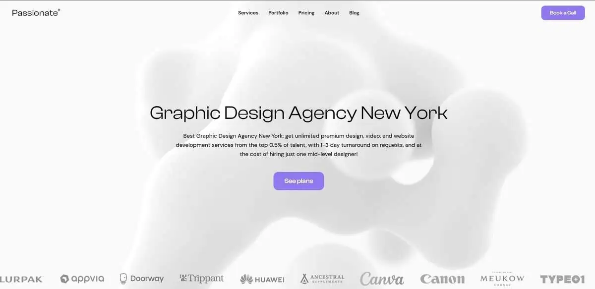 Screenshot of Passionate Design Agency New York homepage.