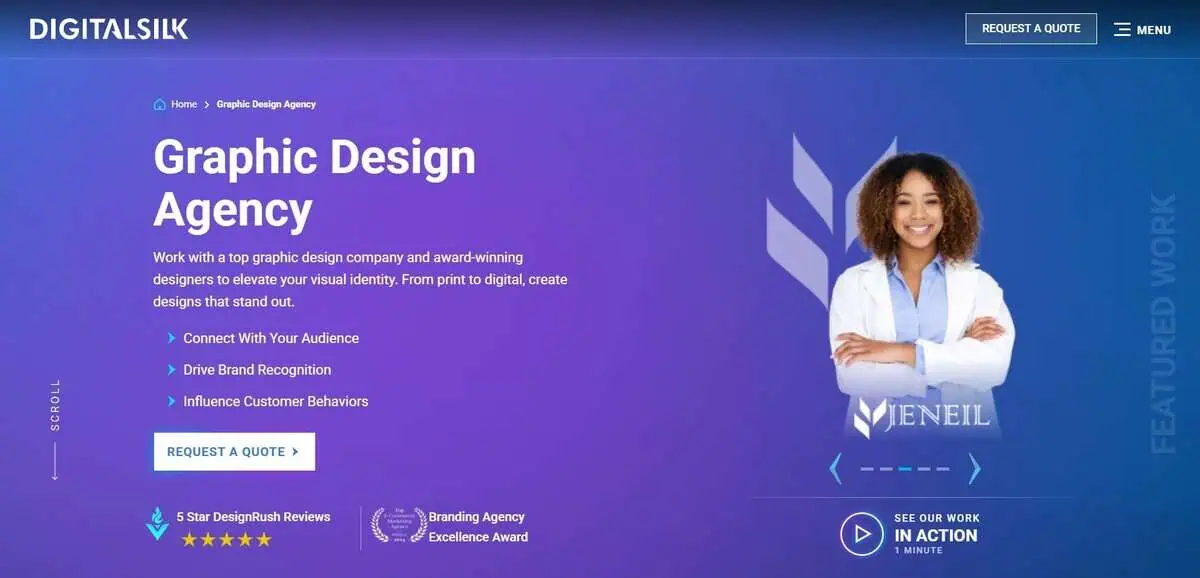 Screenshot of Digital Silk Graphic Design Agency homepage.