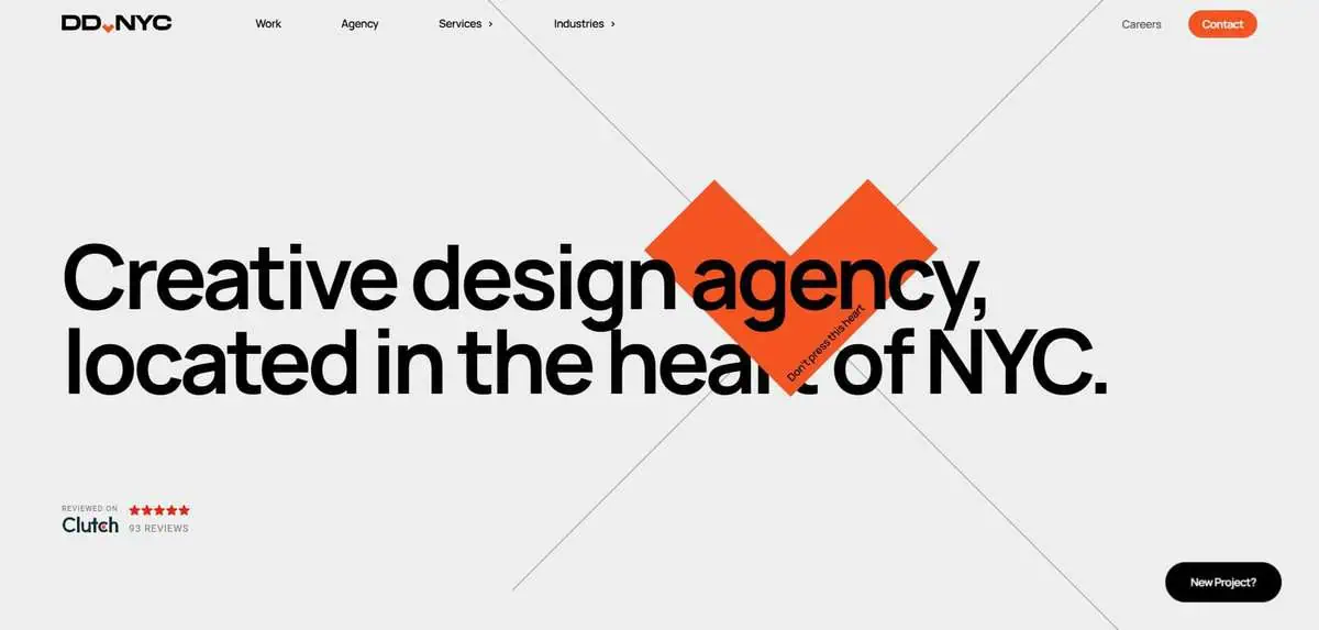 Screenshot of DD.NYC creative design agency homepage, located in the heart of NYC.