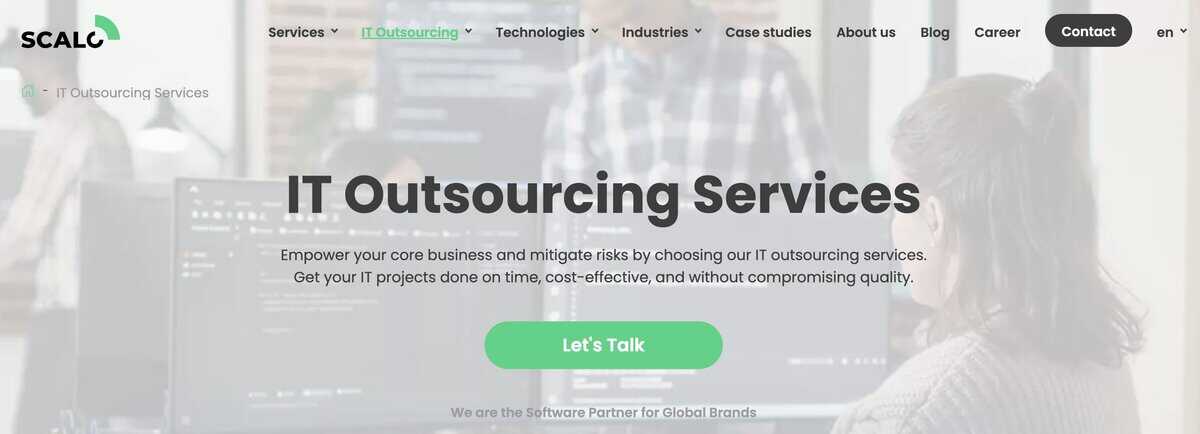 Screenshot of Scalo IT Outsourcing Services homepage. testimonial