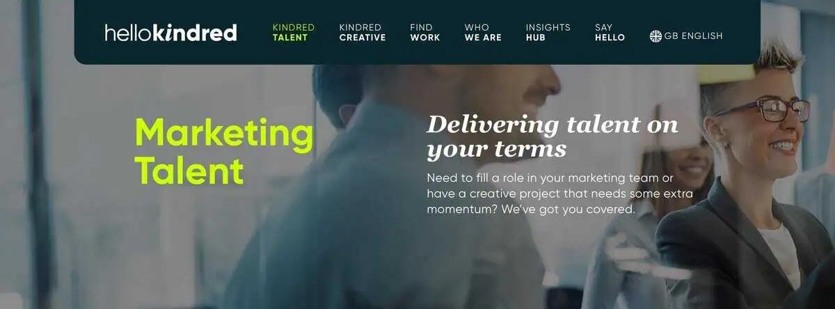 Kindred Talent website screen