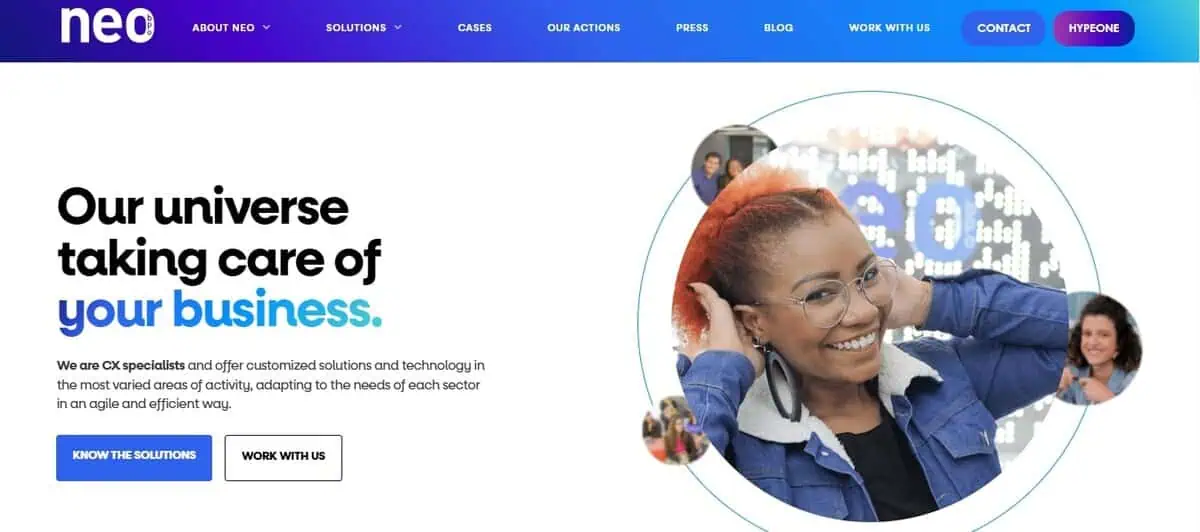 Screenshot of NeoBPO homepage - Our universe taking care of your business.