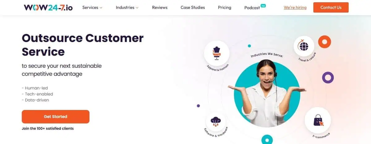 Screenshot of WOW24-7 homepage for Outsource Customer Service.