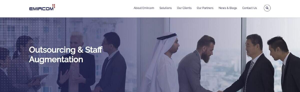 Screenshot of Emircom homepage for Outsourcing & Staff Augmentation. testimonial