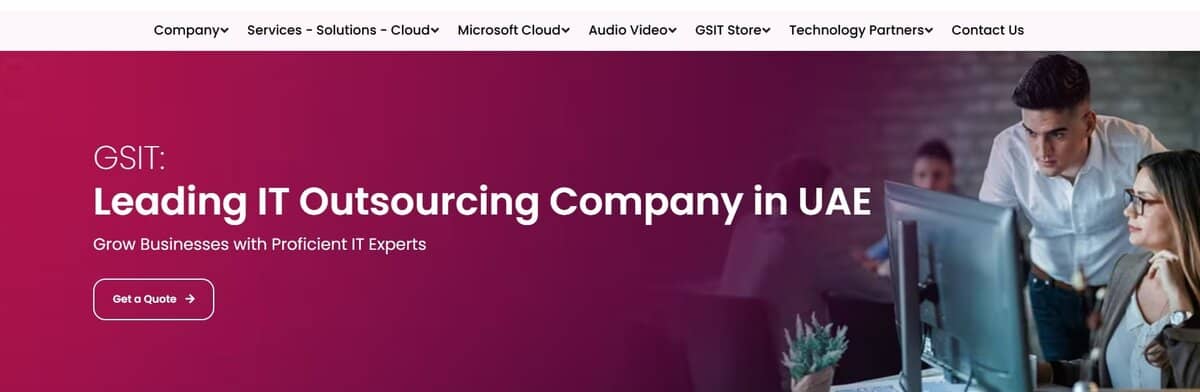 Screenshot of GS IT homepage - Leading IT Outsourcing Company in UAE. testimonial