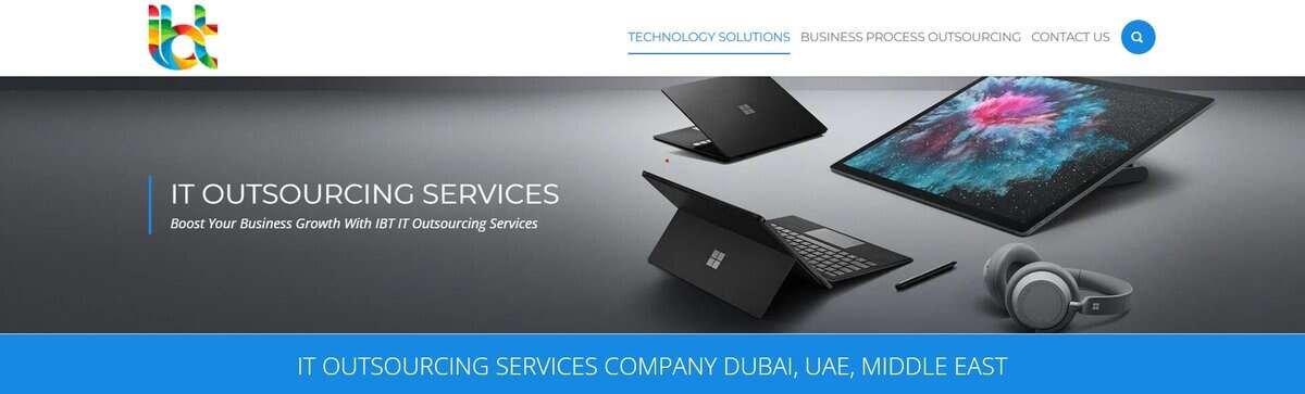 Screenshot of IBT IT Outsourcing Services Company Dubai homepage. testimonial