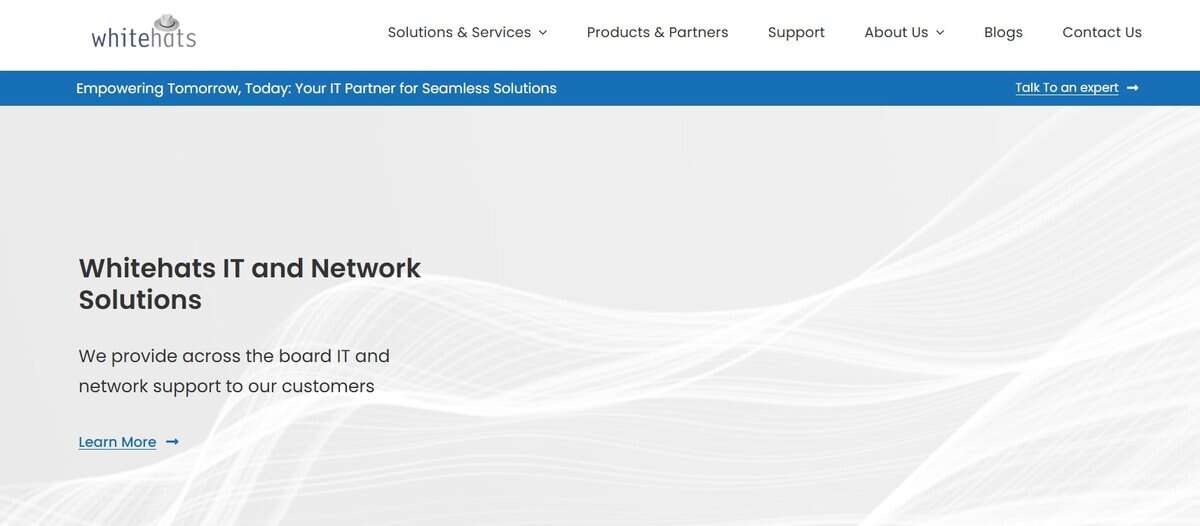 Screenshot of Whitehats IT and Network Solutions homepage. testimonial