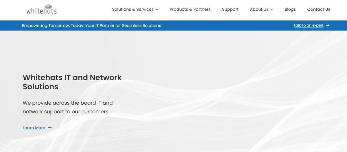 Screenshot of Whitehats IT and Network Solutions homepage.