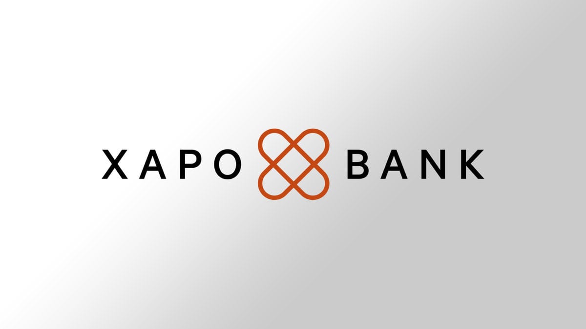 Xapo Bank logo against a gradient background. testimonial