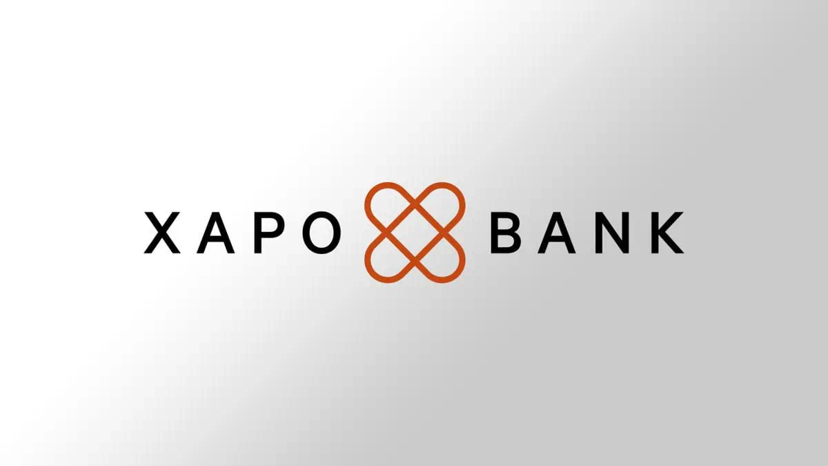 Xapo Bank logo against a gradient background.