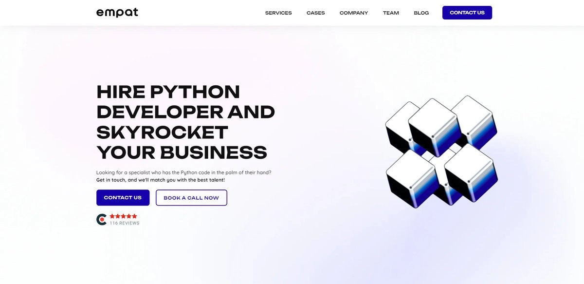 Empat website screenshot showing Python development services.