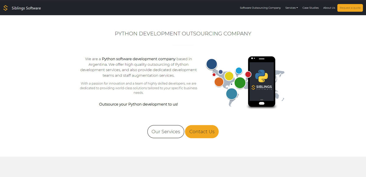 Siblings Software website showing Python Development Outsourcing Company. testimonial