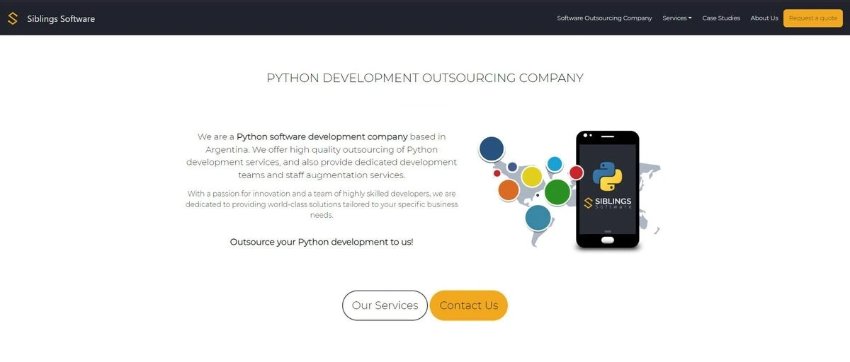 Siblings Software website showing Python Development Outsourcing Company.