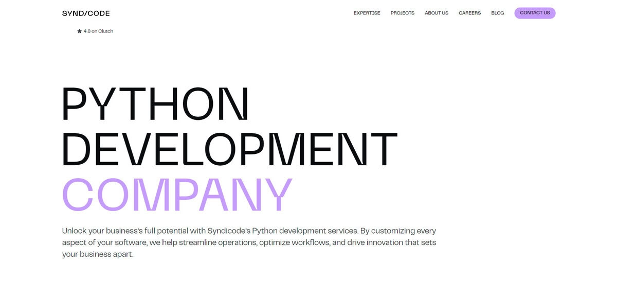 Syndicode website showing Python Development Company tagline.