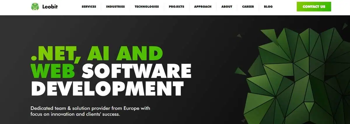 Leobit website header: .NET, AI and Web software development services.