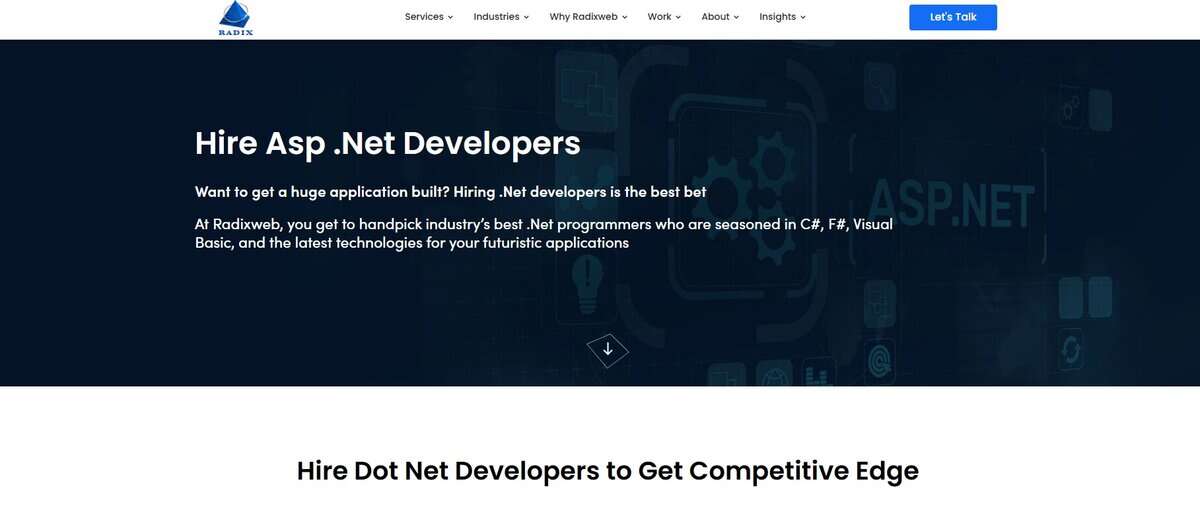 RadixWeb website screenshot: Hire Asp.Net Developers. testimonial