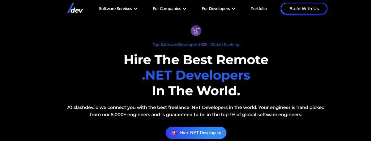 Slashdev website screenshot: Hire the best remote .NET developers in the world.