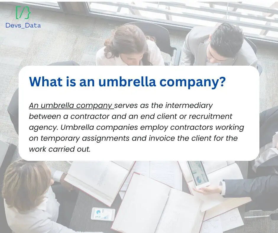 Infographic defining what an umbrella company is: an intermediary between a contractor and a client.
