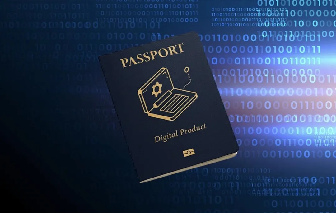 Digital Product Passport graphic showing secure and sustainable digital IDs.