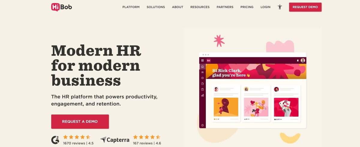 HiBob website screen testimonial