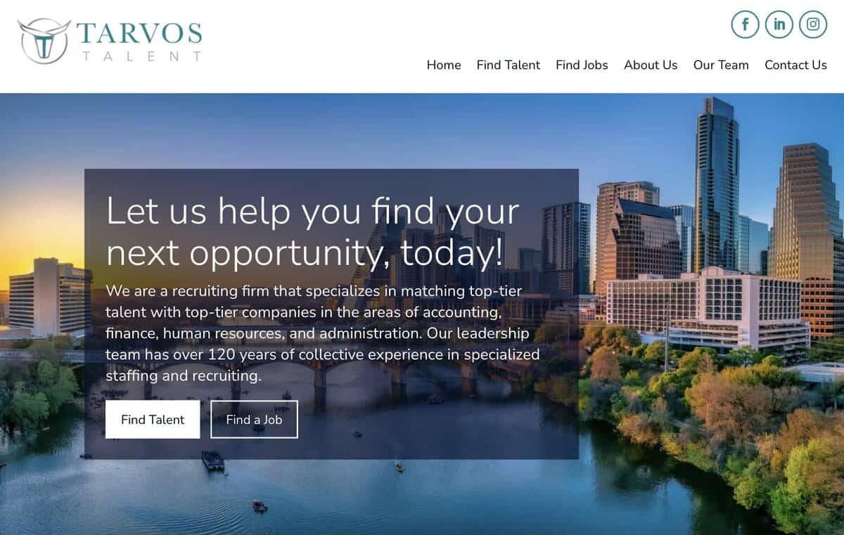 Tarvos Talent website screen. testimonial