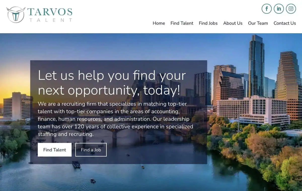 Tarvos Talent website screen.