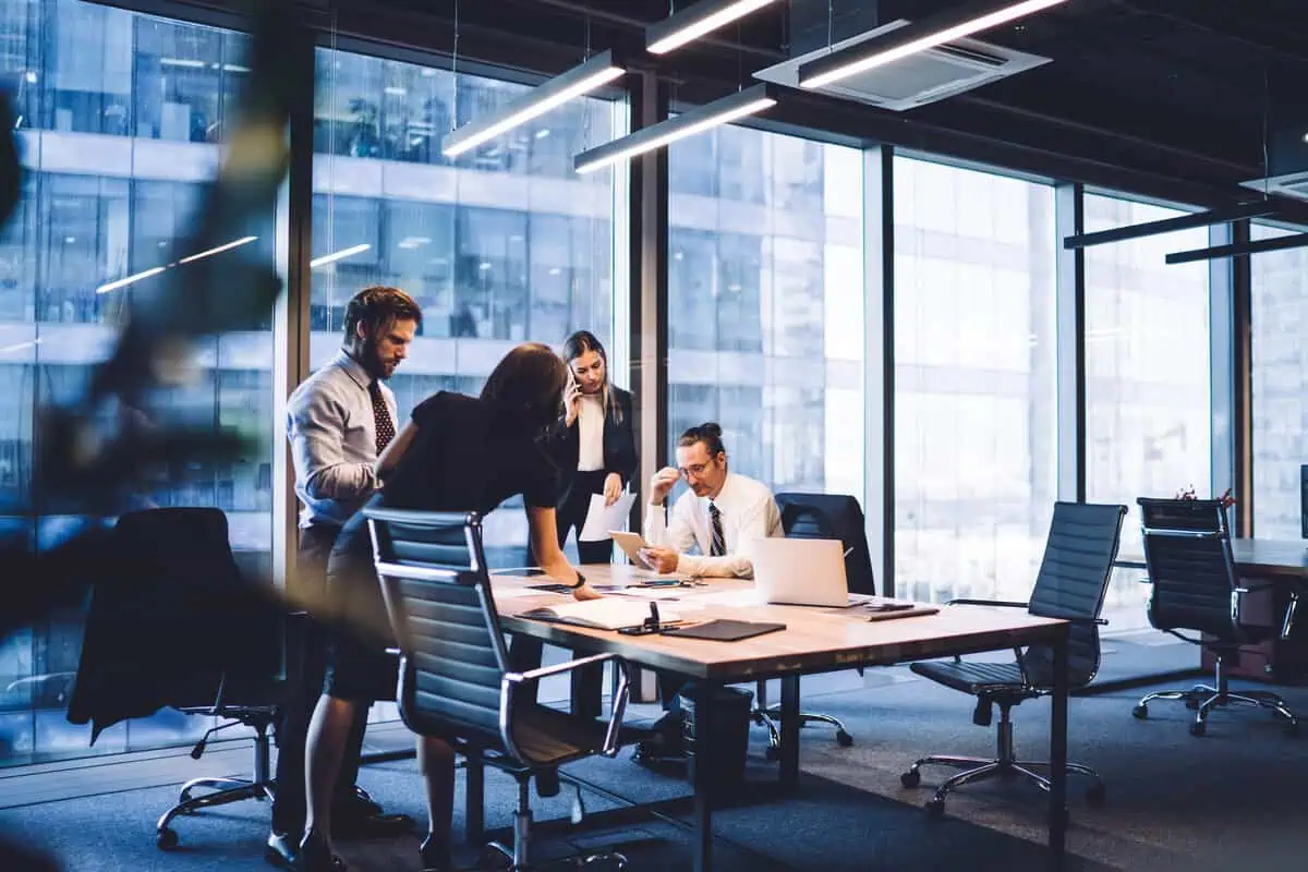 Recruiters working for recruiting agency in the modern office.
